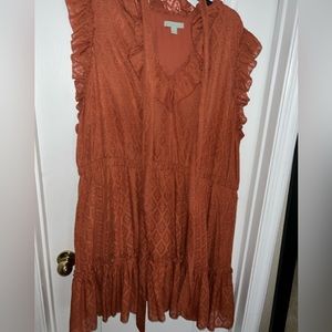 Ryegrass Dress V Neck Ruffles Knee Length Foxtail Orange 3X worn once